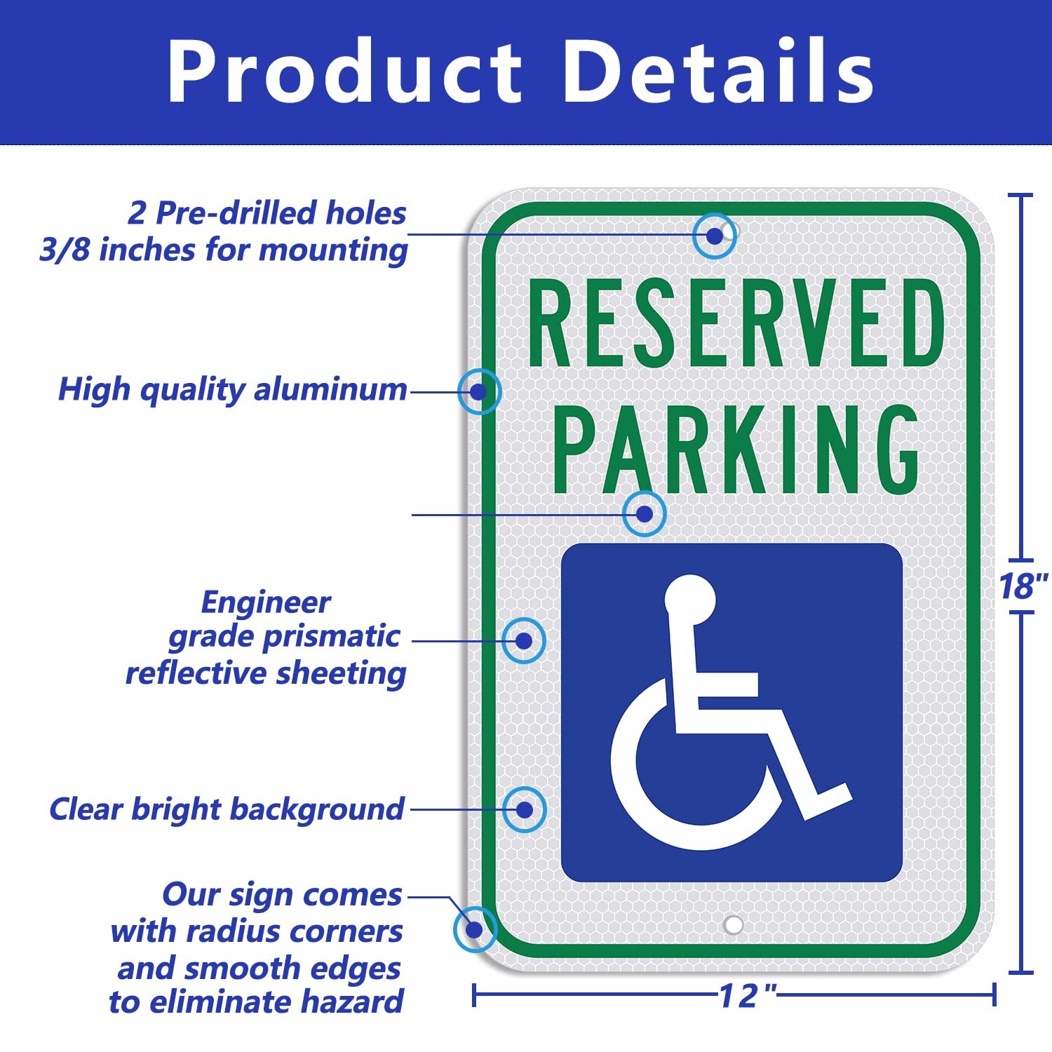 Handicap Parking Sign-18 X 12 Inch Aluminum Sign, with ADA Accessibility Symbol,