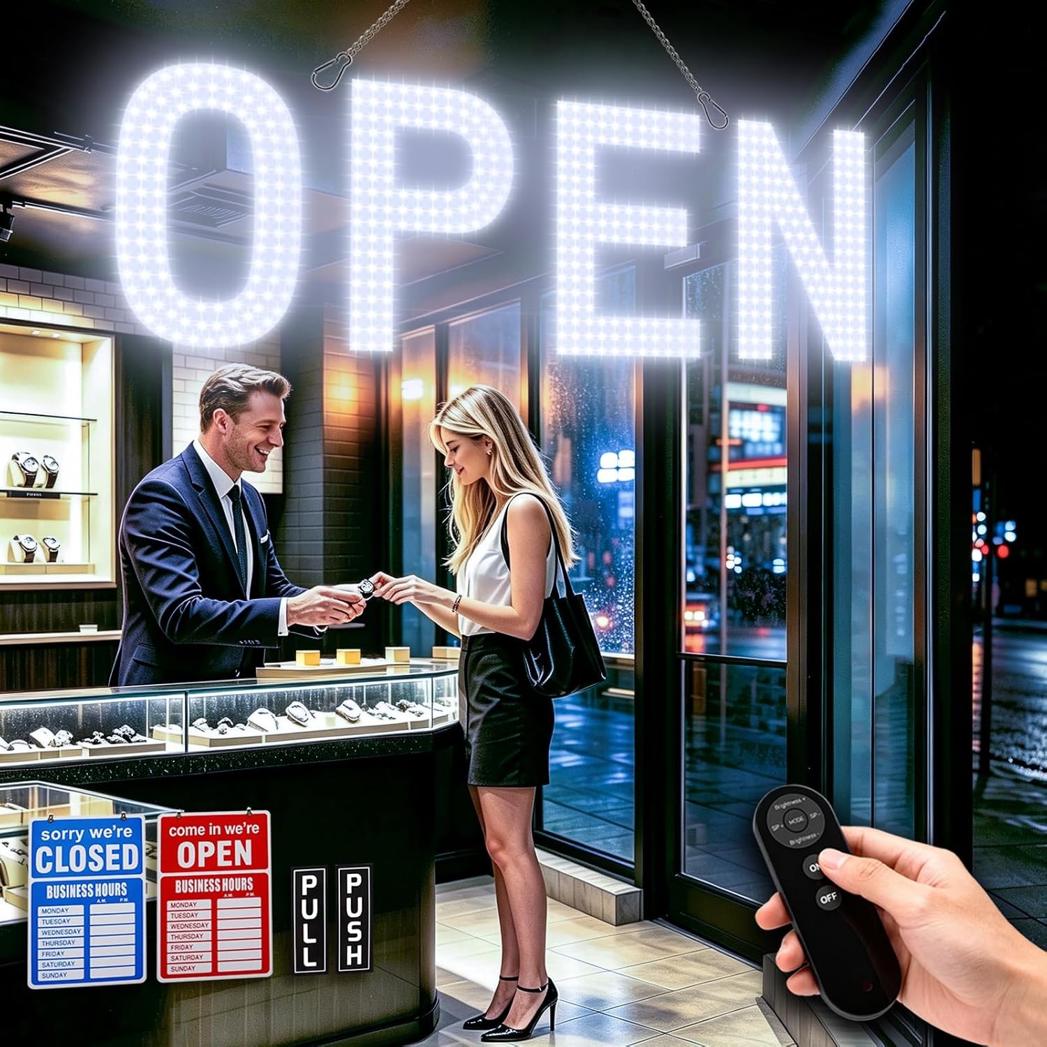 Ultra Bright LED Open Sign 30×10 Cold White Remote Control Open Signs for
