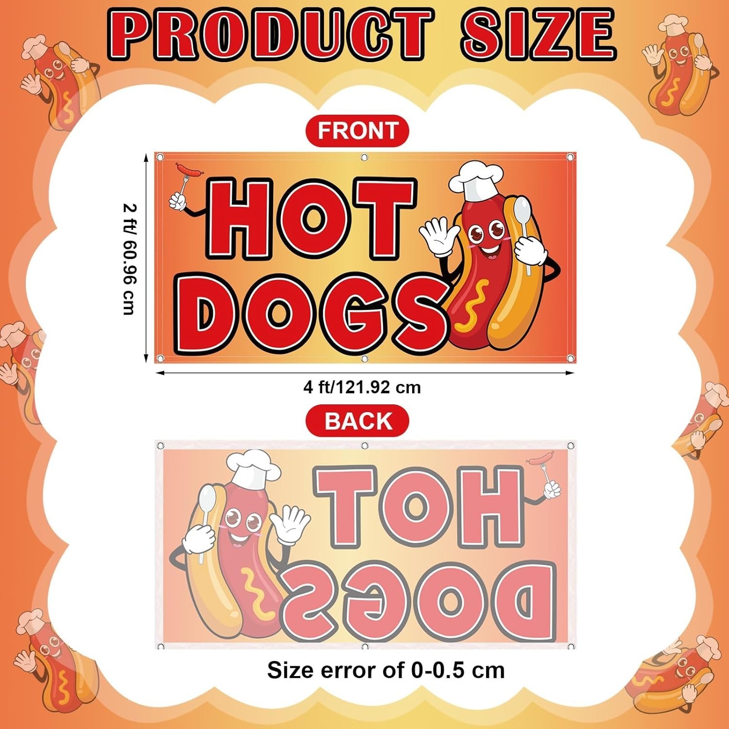 Bold 2×4 Feet Hot Dogs Banner – Durable Polyester Sign for Maximum Visibility