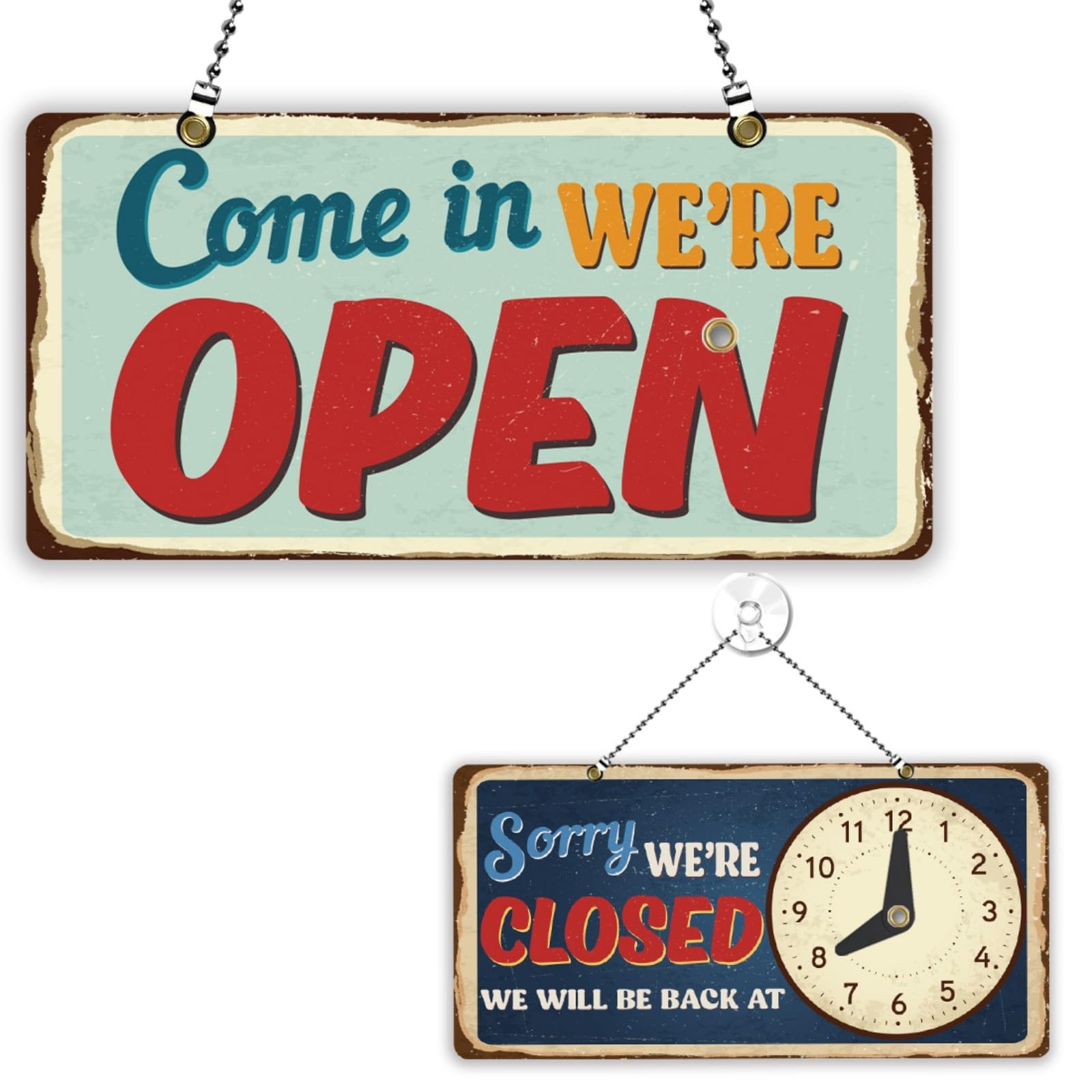 PLIGREAT Vintage Style Open Signs Double Sided Open Closed Sign Business Welc…