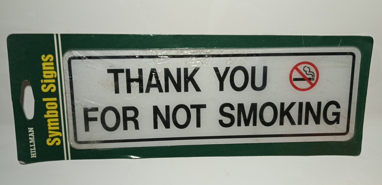 Hillman “THANK YOU FOR NOT SMOKING” 3″ x 9″ Plastic Symbol Black/White/RED