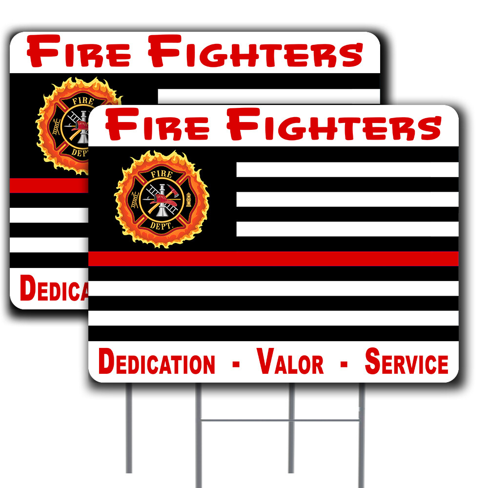 Thin Red Line Flag 2 Pack Double-Sided Yard Signs 16″ x 24″ with Metal Stakes (M