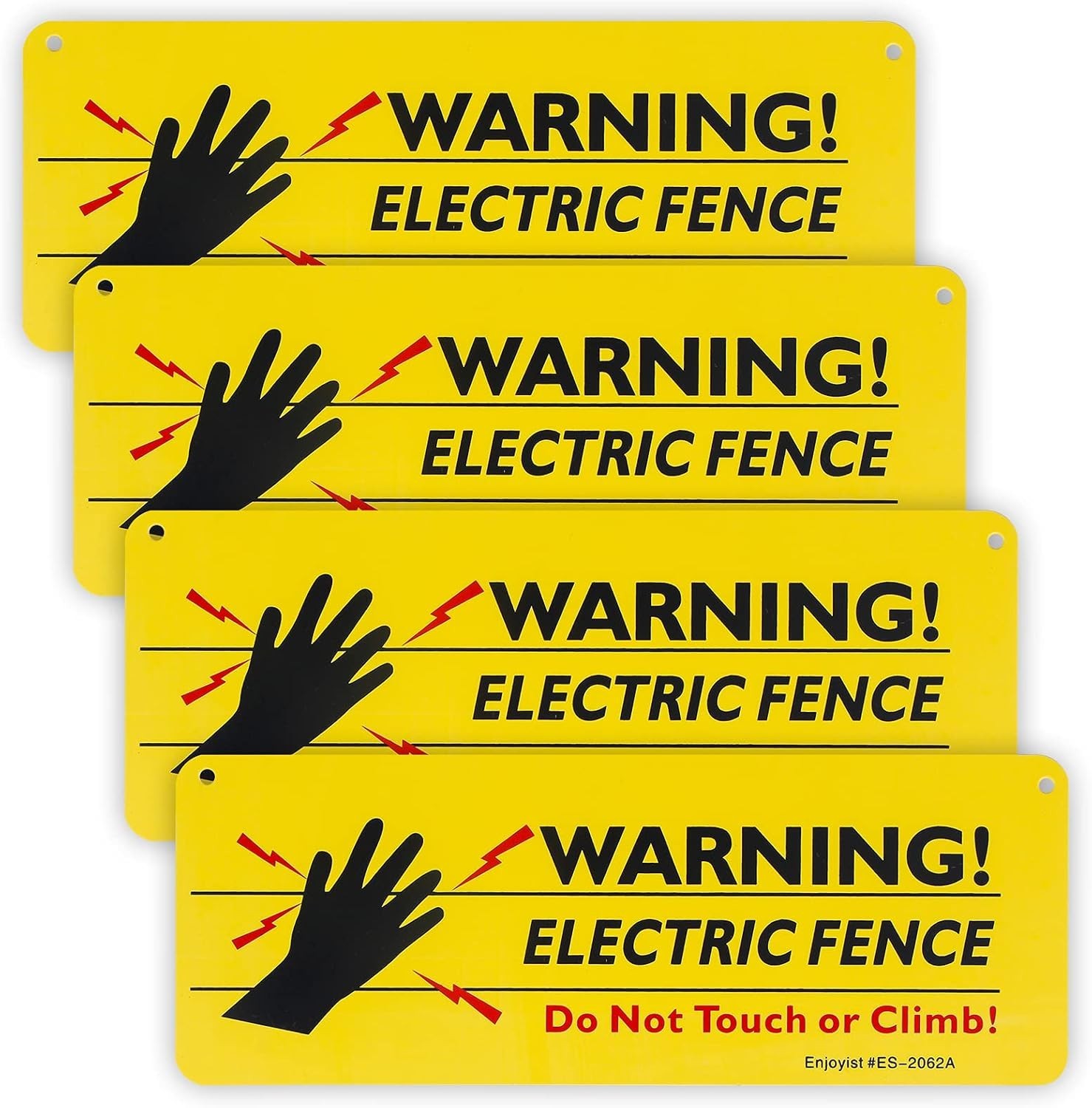 Durable 4-Pack Electric Fence Warning Signs – Easy Installation, 10” x 3.5”