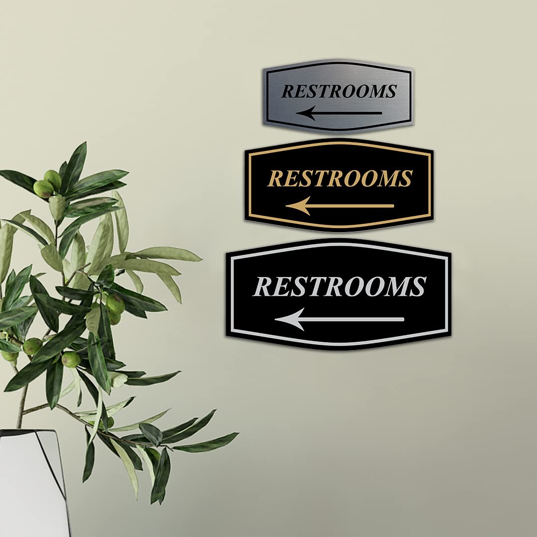 Fancy Restrooms Left Arrow Sign Black Gold – Medium 1 Pack