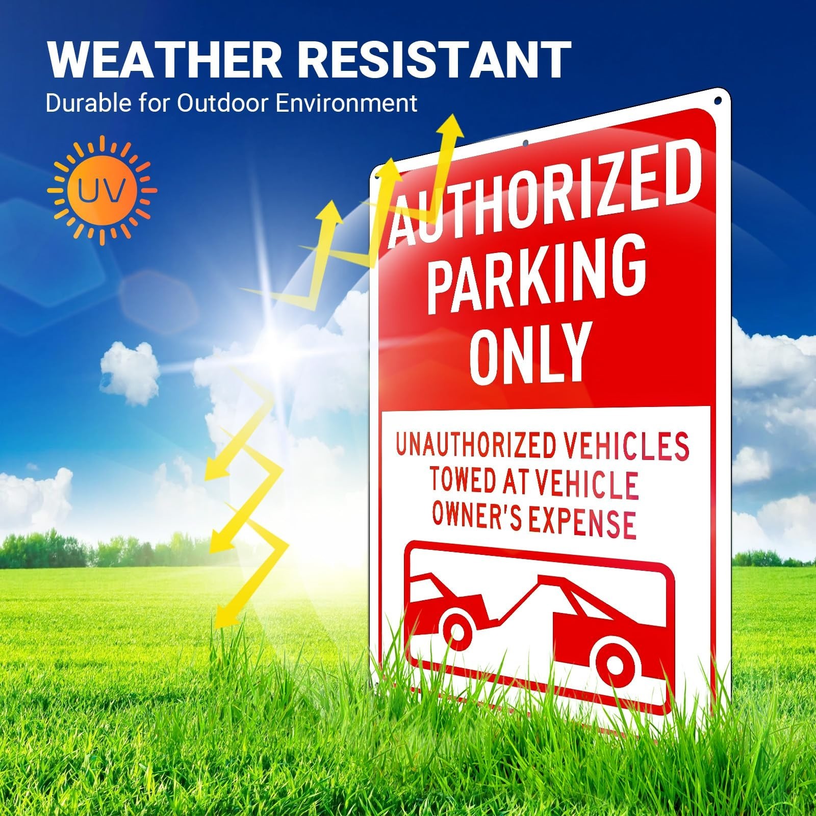2 Pack Authorized Parking Only Sign – 14×10 Rust-Free Aluminum, Reflective, Weat