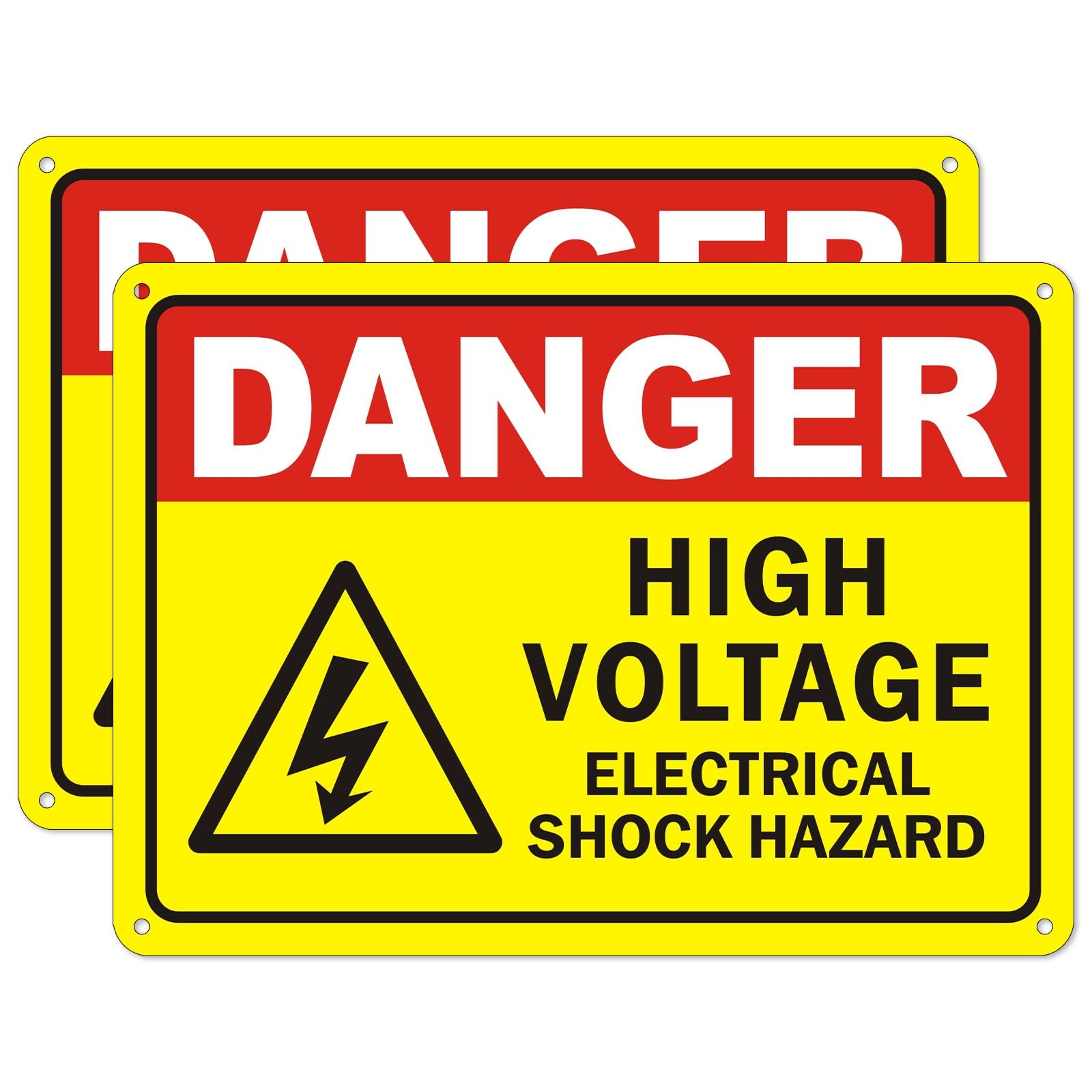2 PCS Danger High Voltage Electrical Shock Hazard Sign 10×7 Inch Reflective