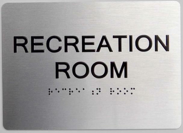 Recreation Room With Braille and Raised Letters (Aluminum, Silver, Size 5X7)