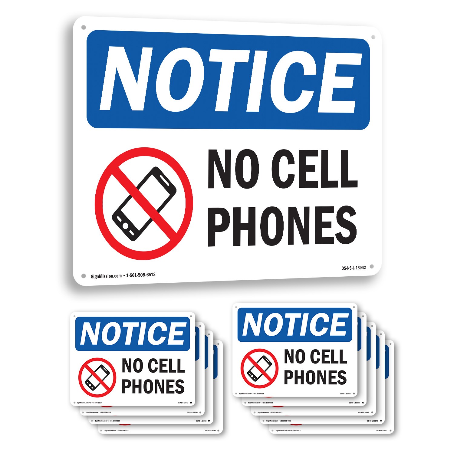 No Cell Phones OSHA Notice Sign Metal, Plastic, Or Decal – 5 or 10 Pack