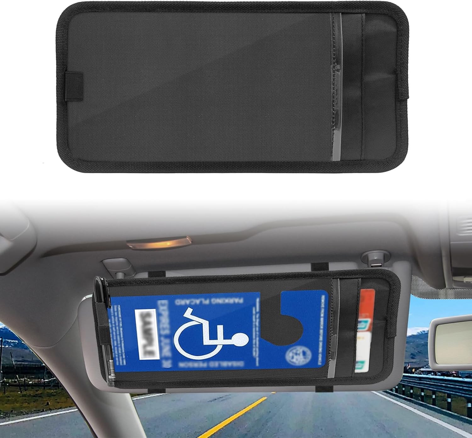 Handicap Placard Holder for Auto, Disabled Parking Permit Sign Black
