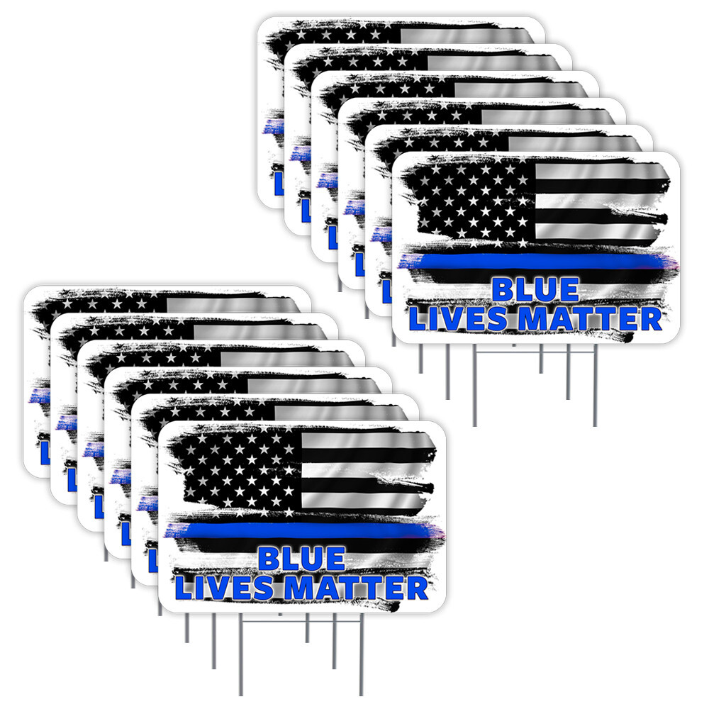 Blue Lives Matter 12 Pack Yard Signs – Each Sign is 24″ x 16″ Single-Sided and C