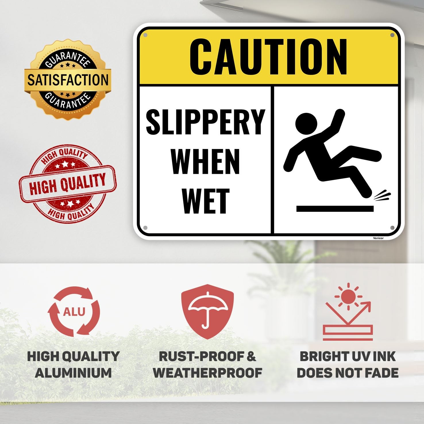 2 Pack Slippery When Wet Sign 10×8 Inches Aluminum Caution Wet Floor Panel