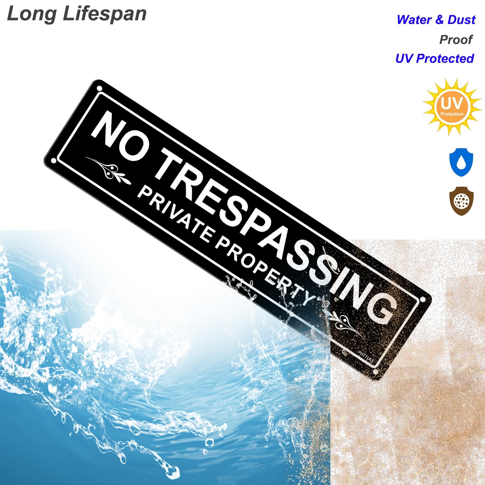No Trespassing Private Property Sign 2 Pack, 12 x 3 inches Sturdy Rust Free A…