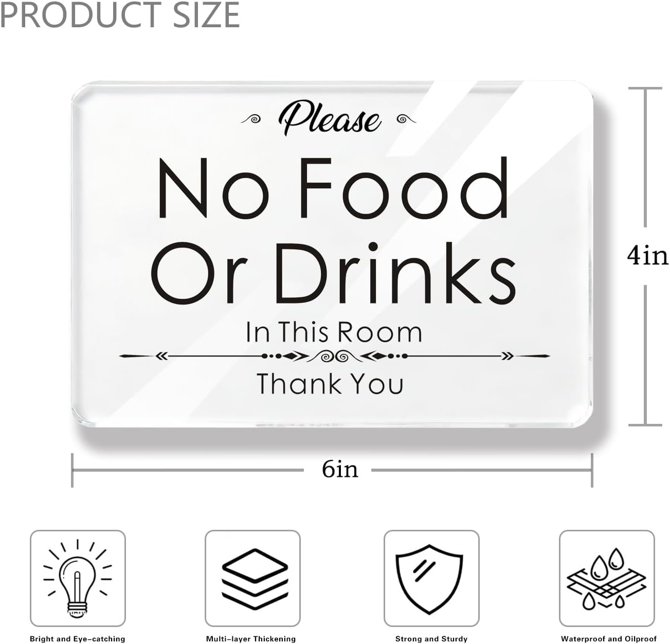 Signage Essentials for Hosts,No Food or Drinks in This Room Sign,Acrylic Signs w