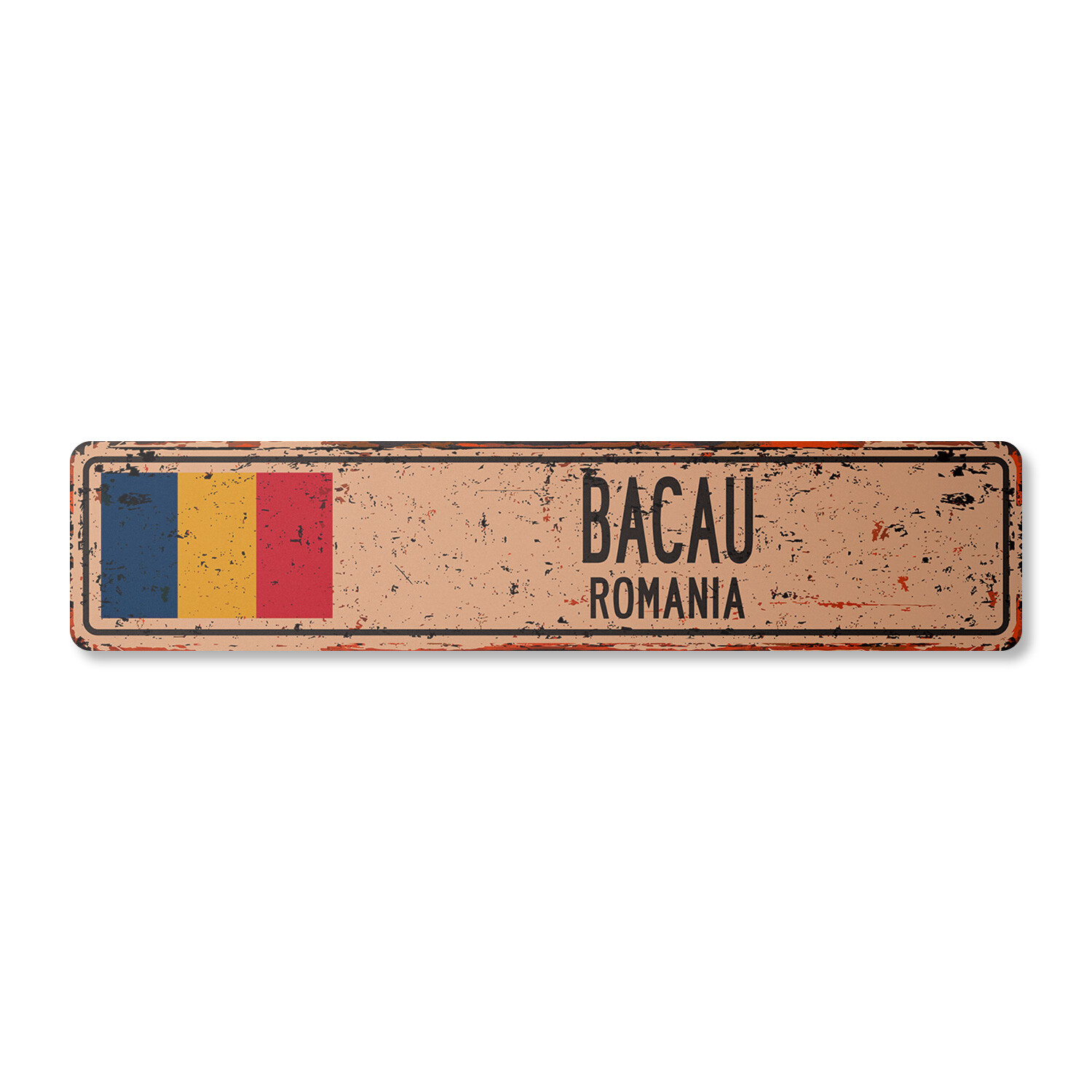 BACAU ROMANIA Vintage Street Sign Romanian flag city country road wall rustic