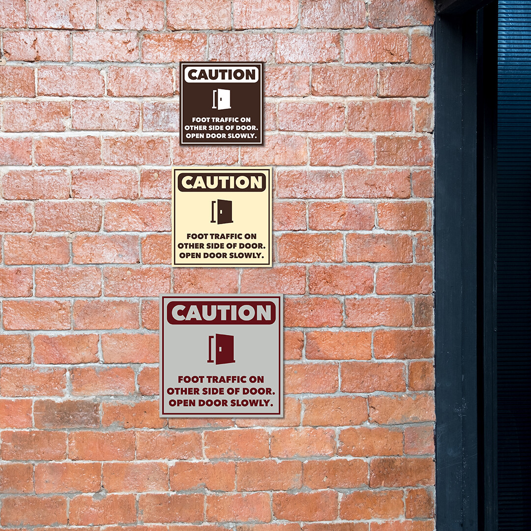 Signs ByLITA Square Caution Foot Traffic On Other Side Of Door. Open Door Slowly