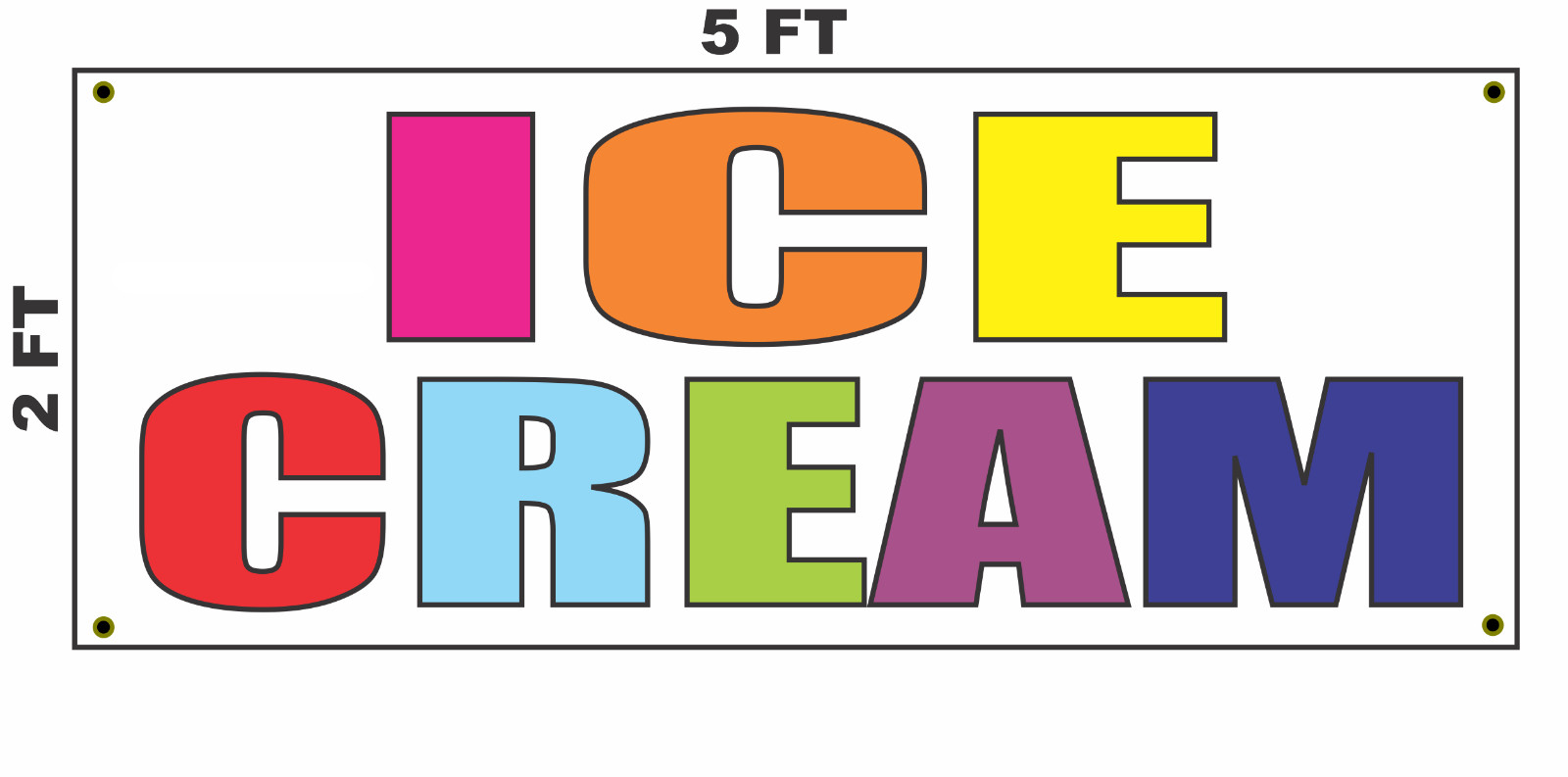ICE CREAM Multi-colored Banner Sign 2×5 for Cart Truck or Convenience Store