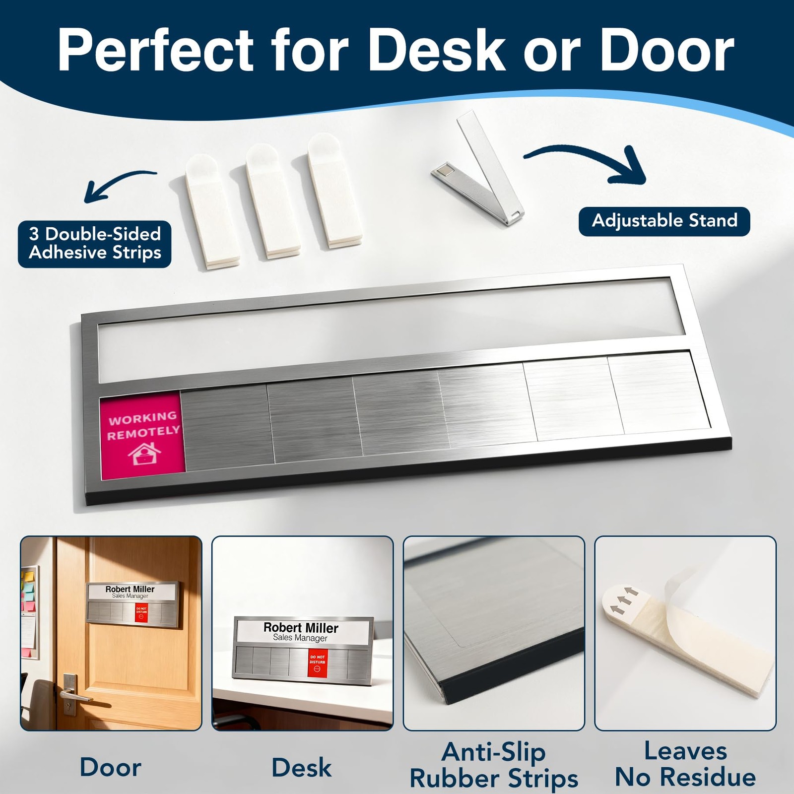 Name Plate Desk Office Door Sign 7 Options Do Not Disturb Brushed Silver