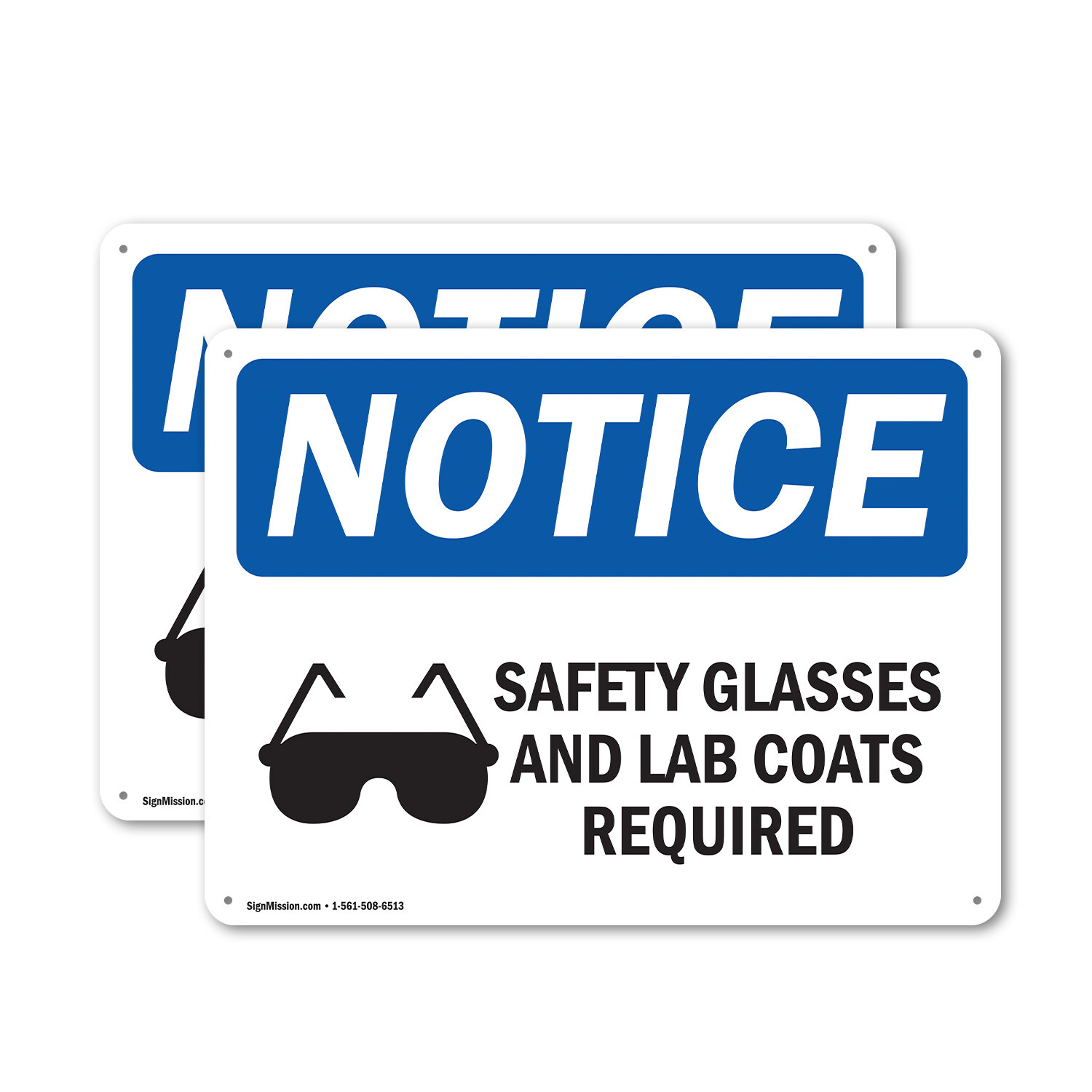 (2 Pack) Safety Glasses And Lab Coats Required OSHA Notice Sign Decal Metal