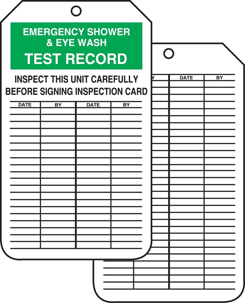 Pack of 25 Waterproof Inspection Tags for Emergency Shower & Eye Wash Records