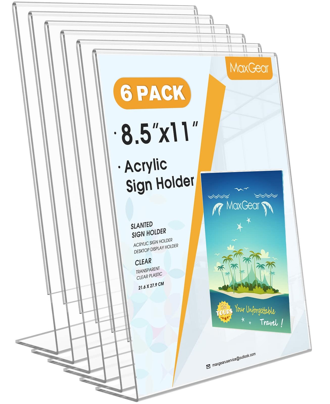 MaxGear 6 Pack Acrylic Sign Holder 8.5 X 11, Plastic Paper 8.5×11 inch, Clear