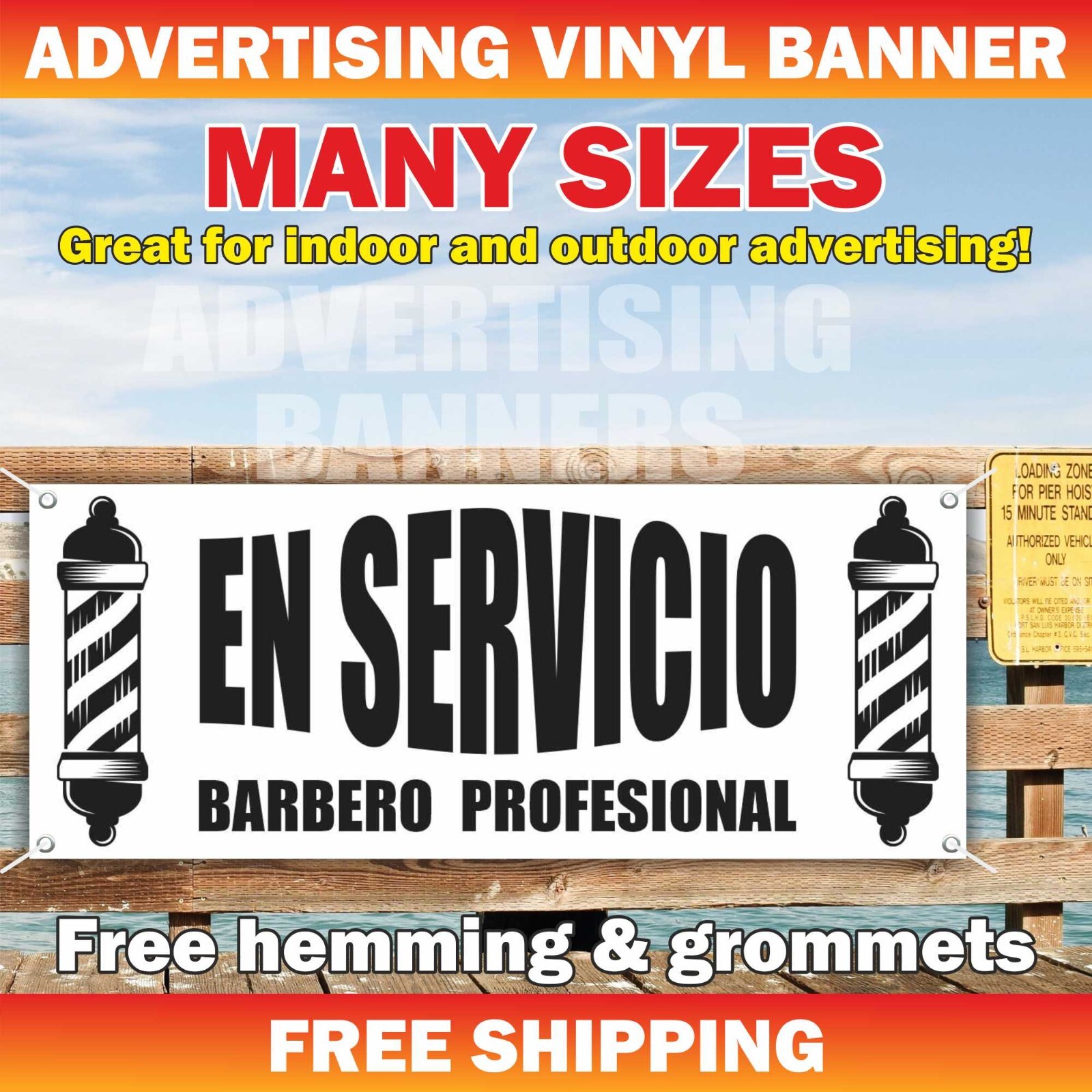 EN SERVICIO BARBERO PROFESIONAL Banner Vinyl Sign PROFESSIONAL BARBER