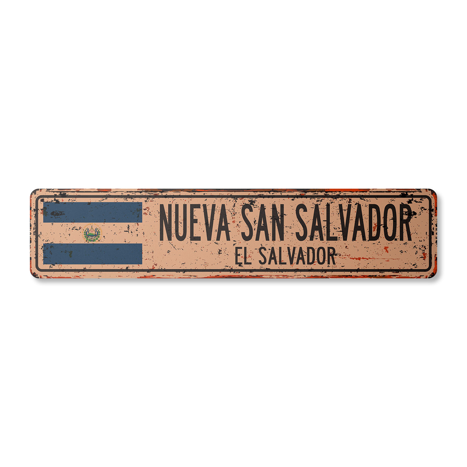 NUEVA SAN SALVADOR EL SALVADOR Vintage Street Sign Salvadoran flag city country
