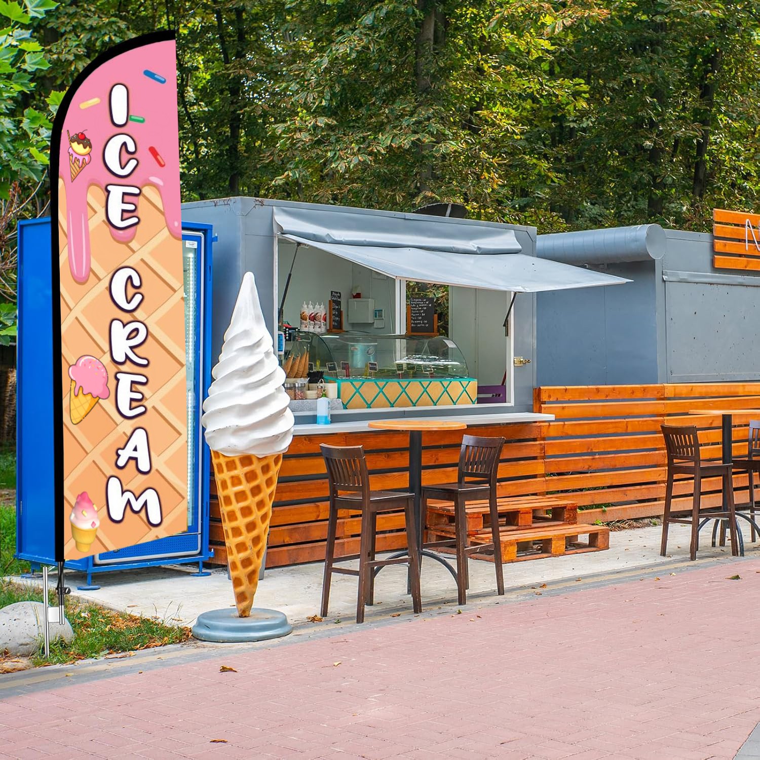 Ice Cream Feather Flag Advertising Swooper Banner Shop Sign Outdoor Business