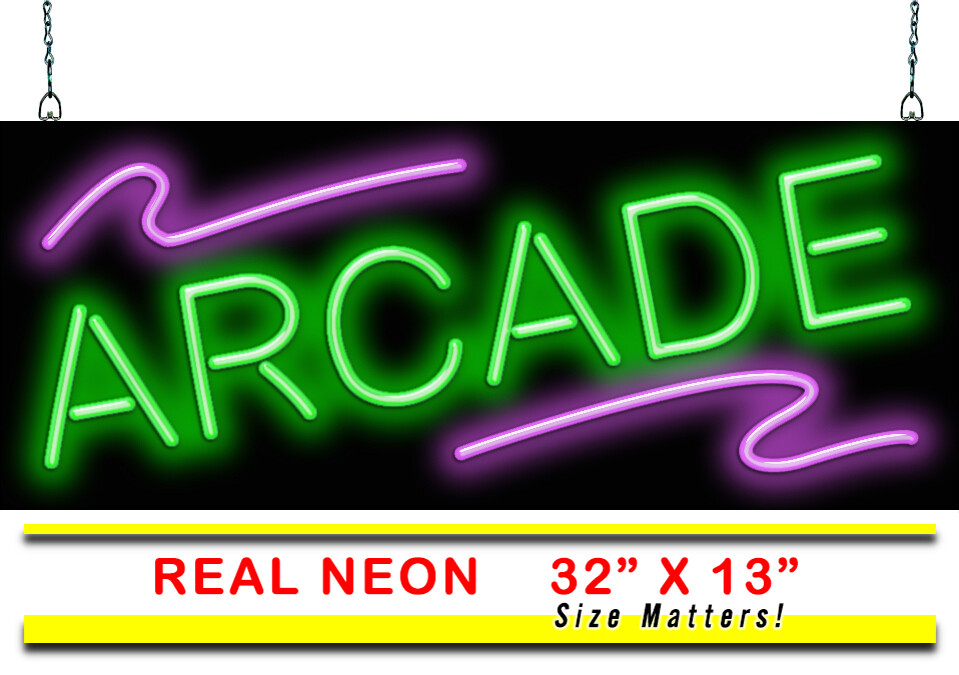 Arcade Neon Sign Jantec 32″ x 13″ Games Tickets Prizes Classic Fun Retro