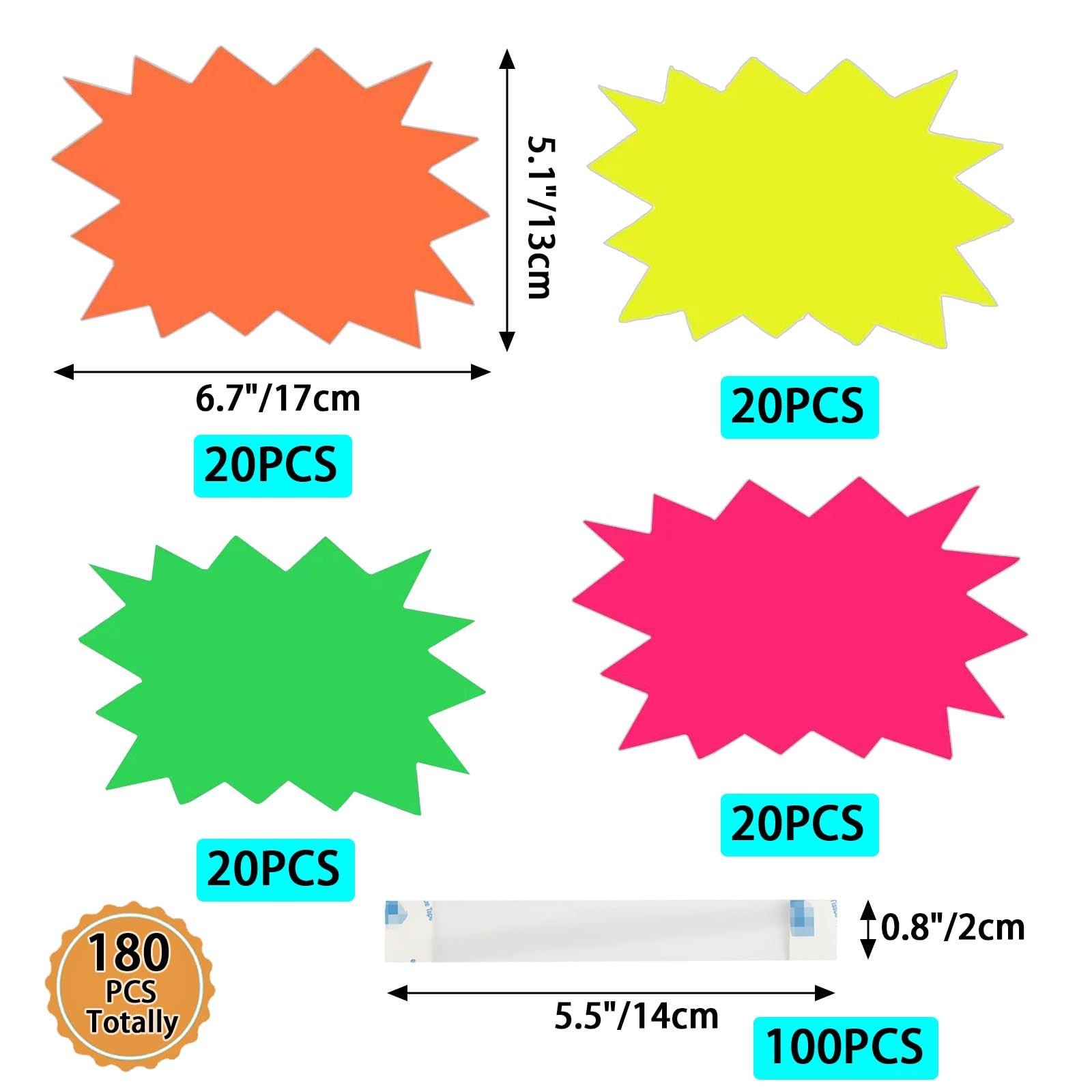 180PCS Starburst Signs for Retail, 5×6.6 Inch (5 x 6.6) inches, Multicolor