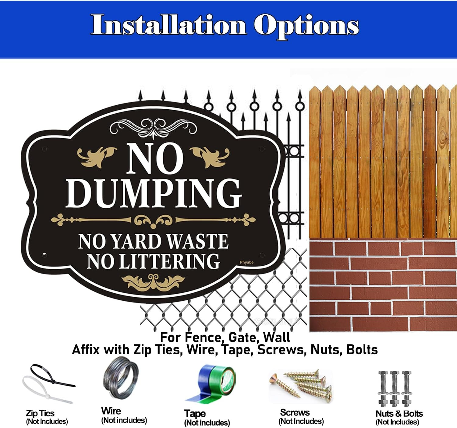 2 Pack No Dumping Sign, No Yard Waste, No Littering, 10 x 7 Inches | Rust Free A