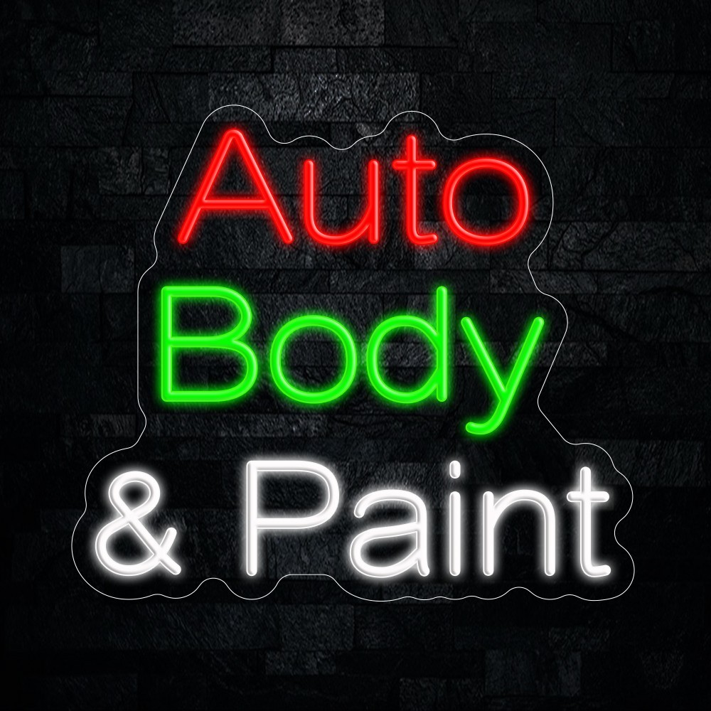 Auto Body & Paint LED Neon Sign 17″L x 15″H #20153