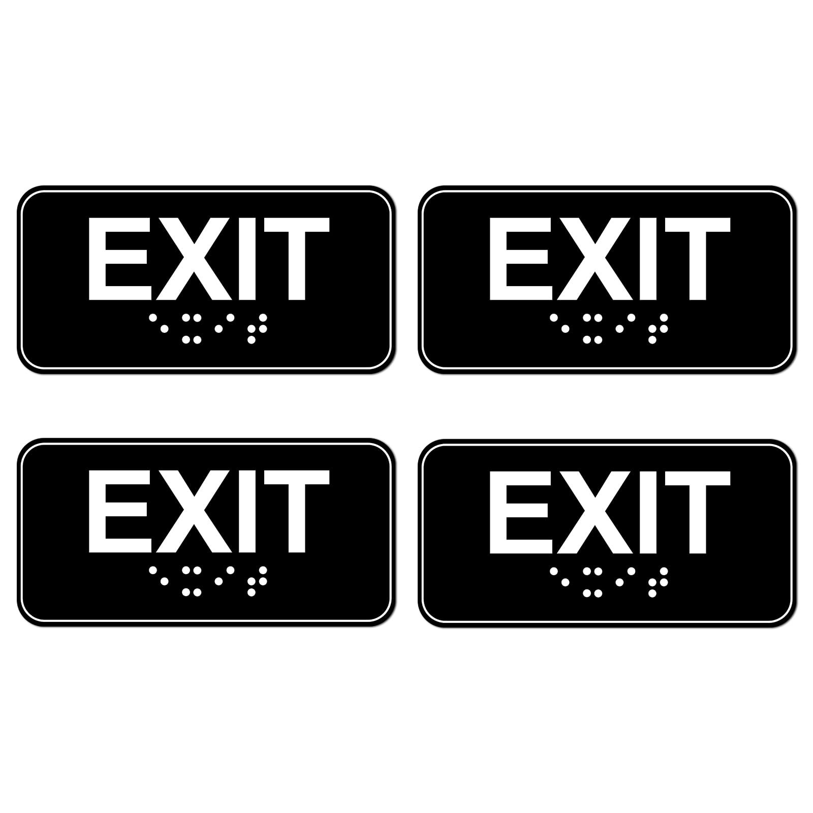 4 Pack ADA Compliant Braille Exit Sign 6x3in Plastic Indoor Outdoor Office