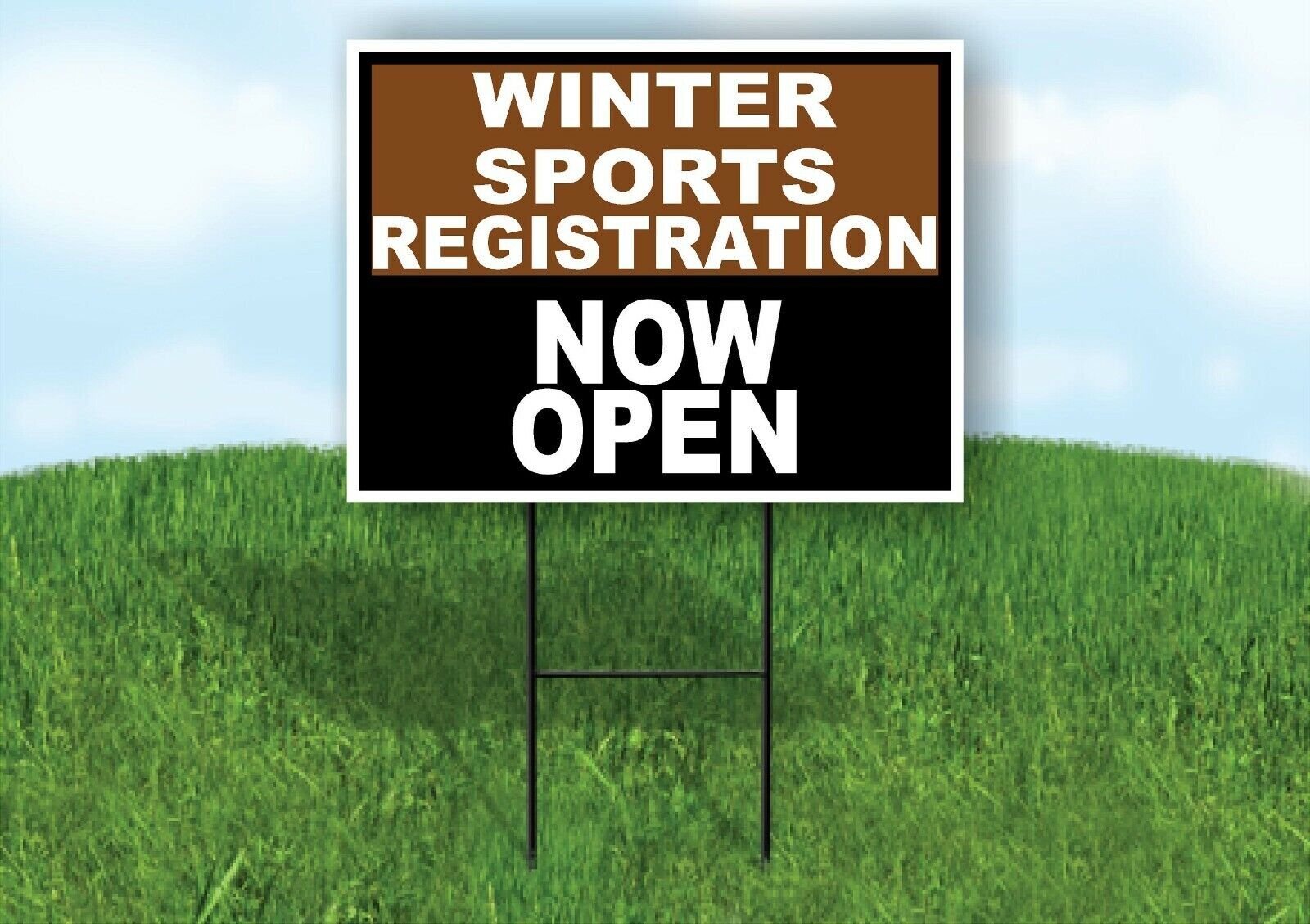 SPORTS REGISTRATION BROWN BLACK WINTER Yard Sign with Stand LAWN SIGN