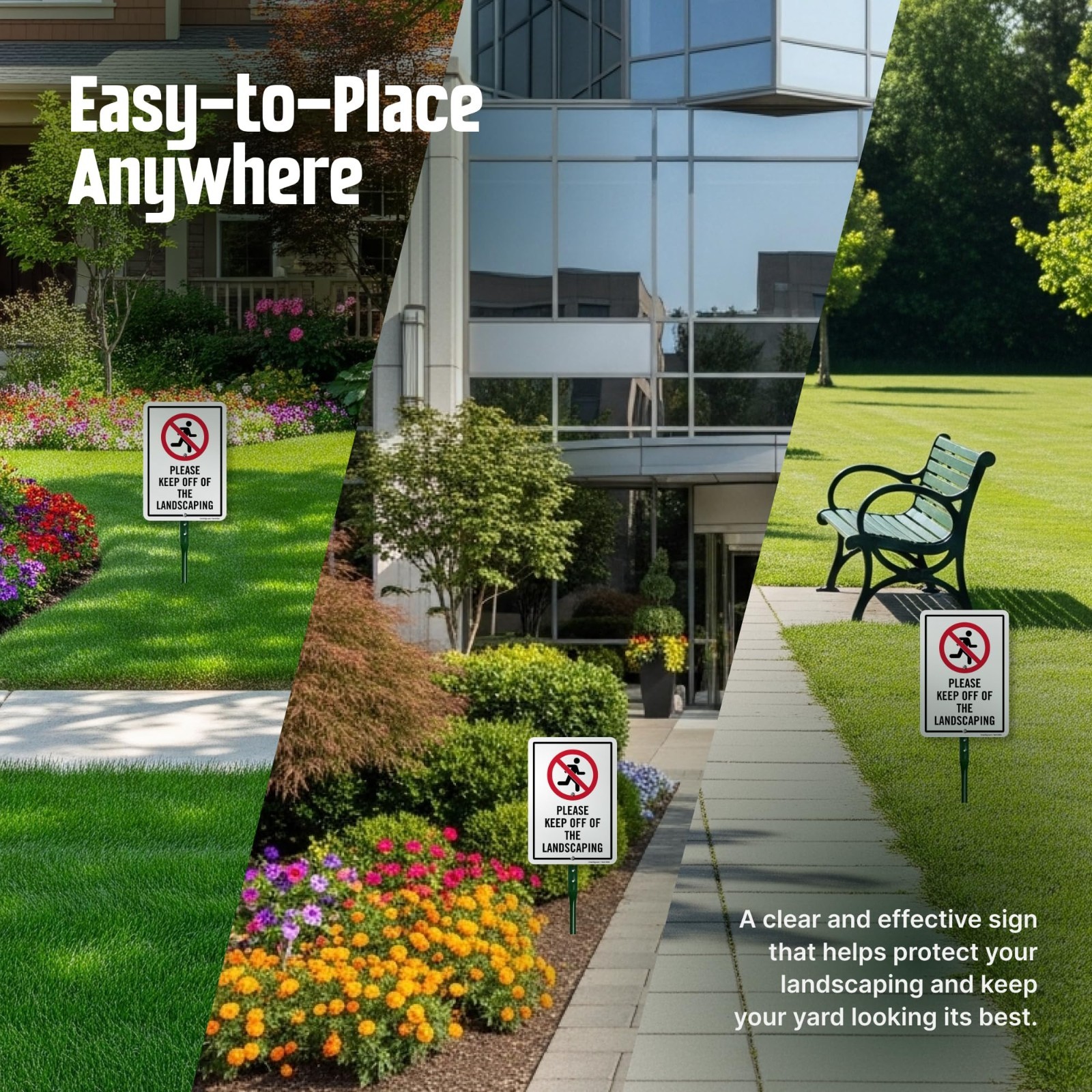 10×7 Please Keep Off Landscaping Sign with 18in Stake – Rustproof Aluminum, Red/