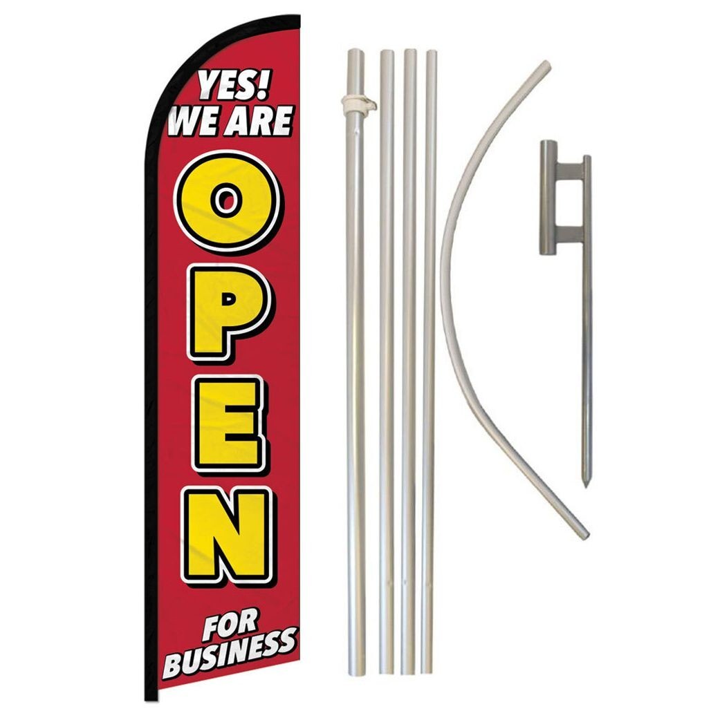 Yes! We Are Open Windless Advertising Banner Flag & Pole Kit
