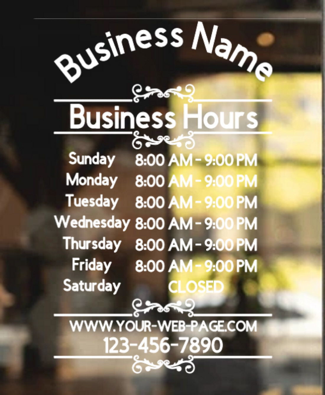 Custom Business Store Hours Sign Decal Sticker 12×18 EXTERIOR Window Door 028