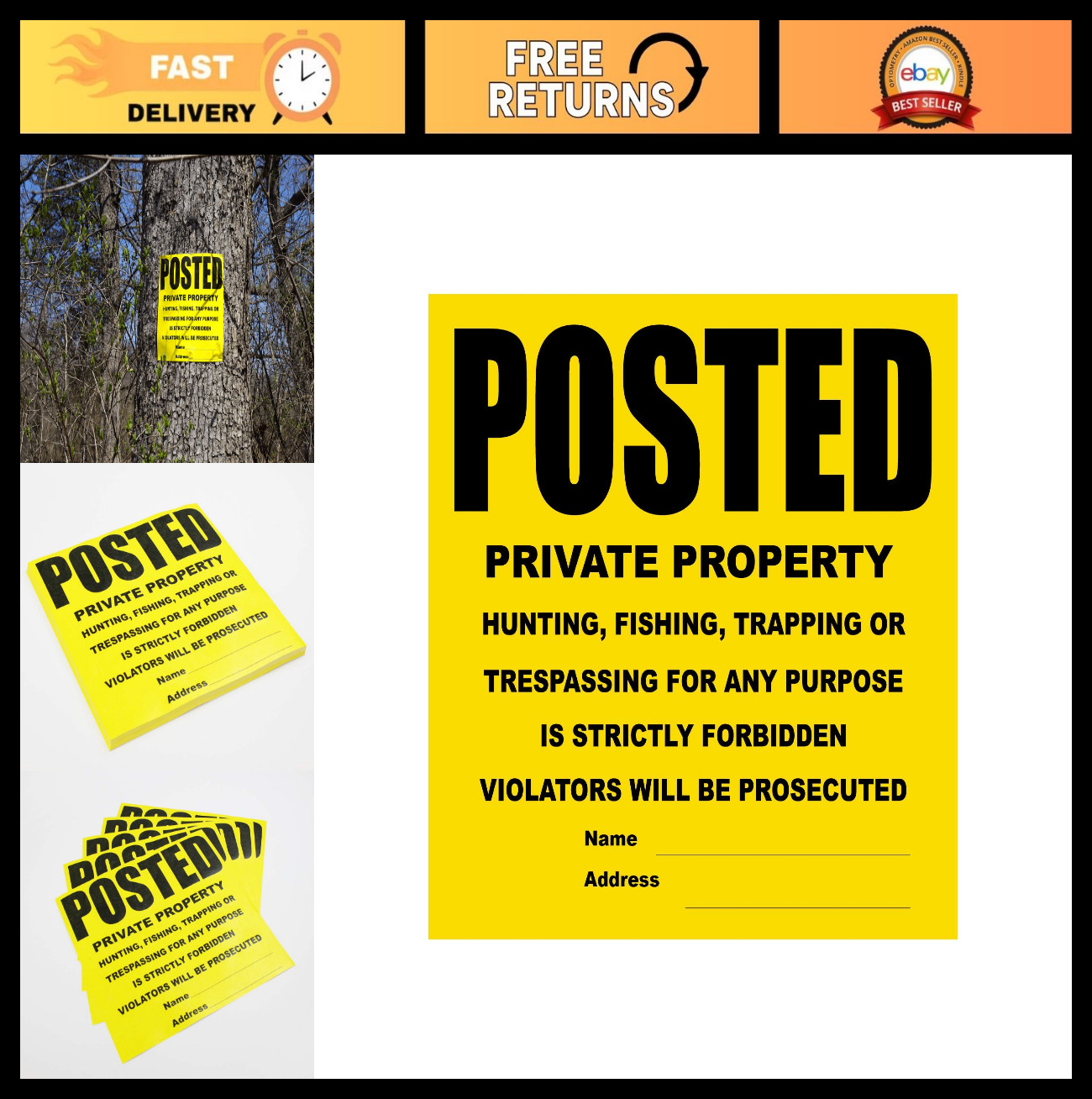 25 Pack Yellow Private Property Signs – 11″x11″ Weatherproof No Trespassing, Hig