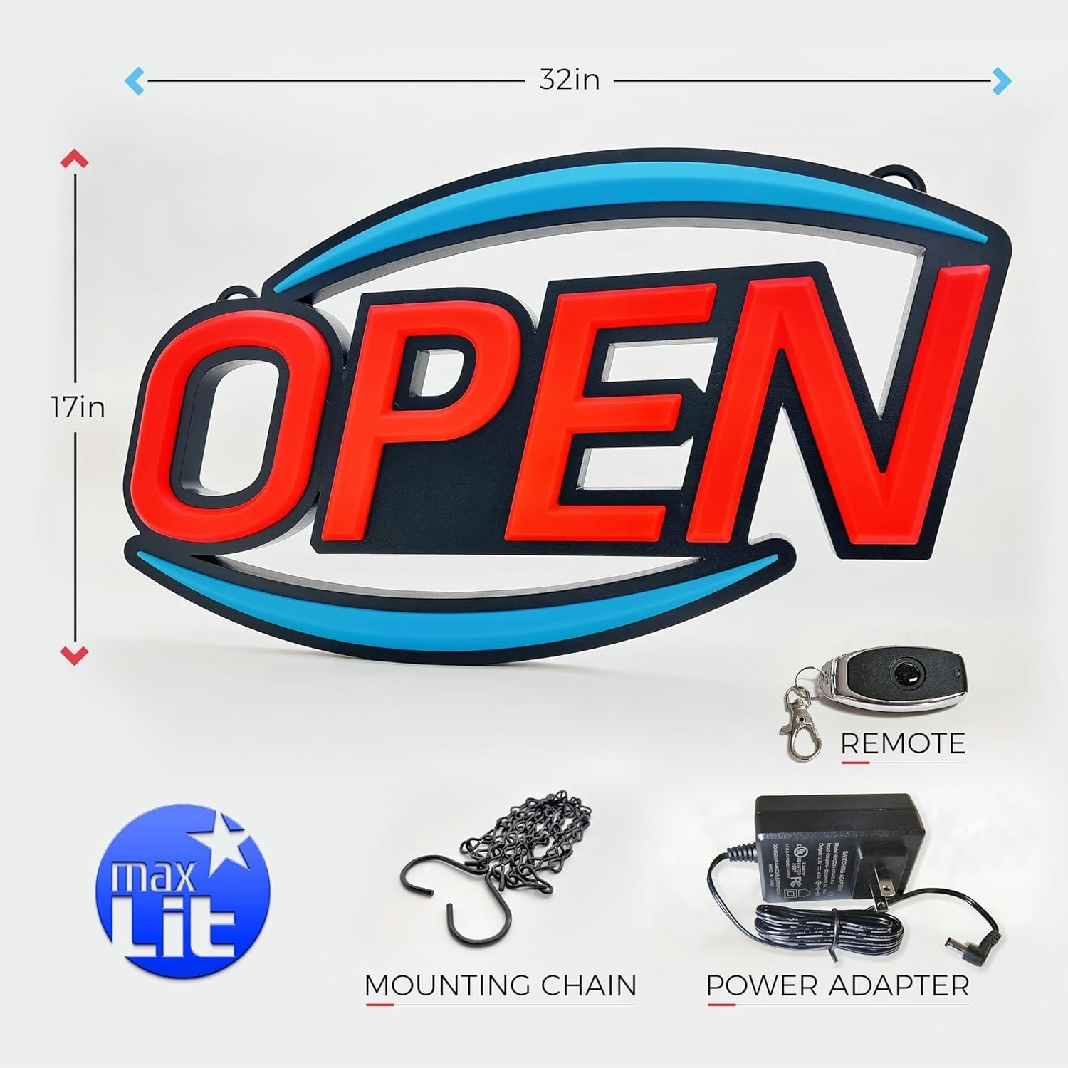 Large 32” x 17” LED Open Sign with Remote Control – Perfect for All Businesses
