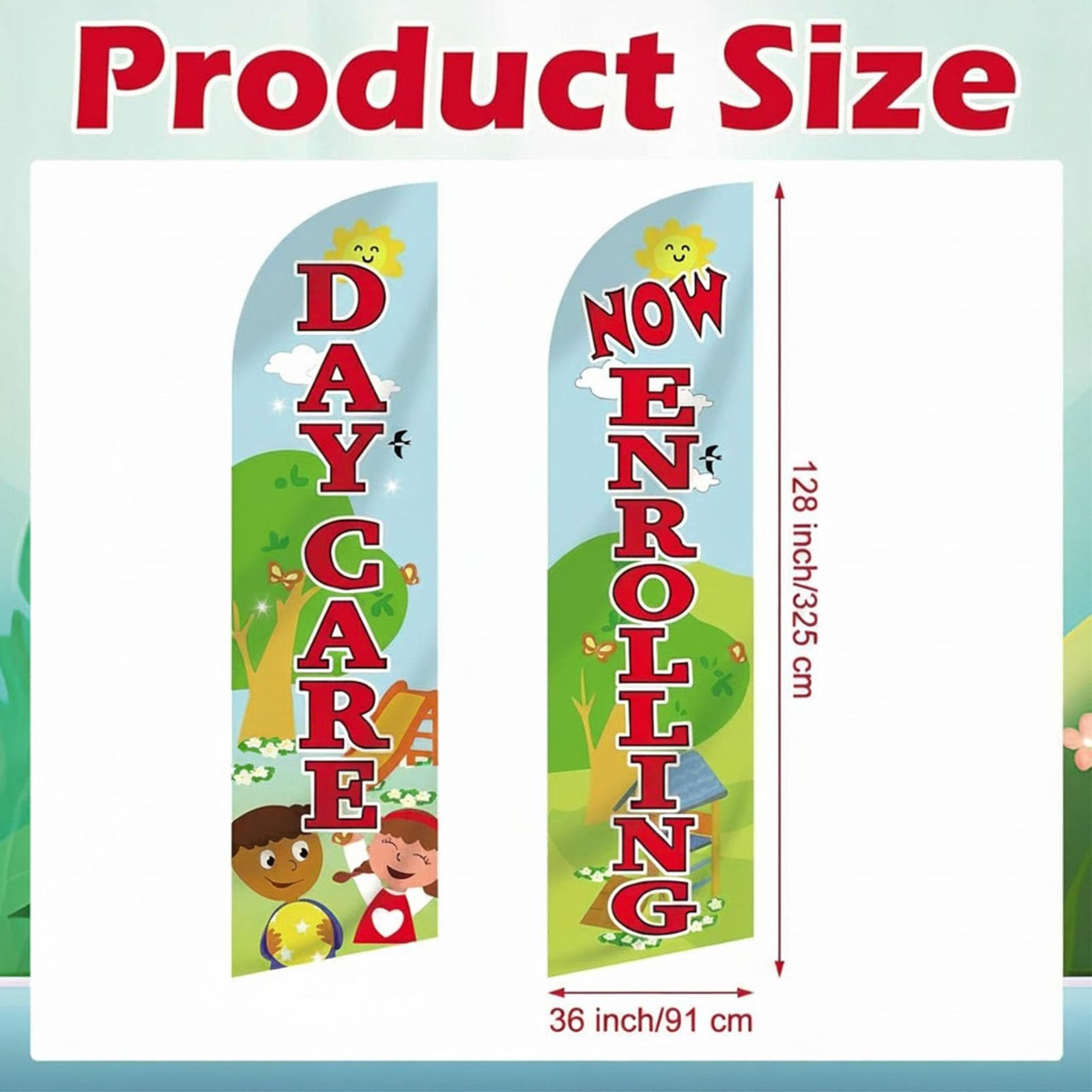 Mindsoft 2 Pcs Now Enrolling Day Care Feather Flag 3 Ft X 10.67 Ft Heavy Duty