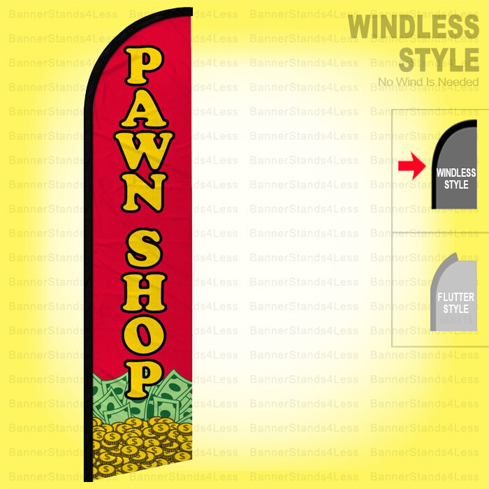 PAWN SHOP – Windless Swooper Flag 2.5×11.5 ft Tall Feather Banner Sign rf