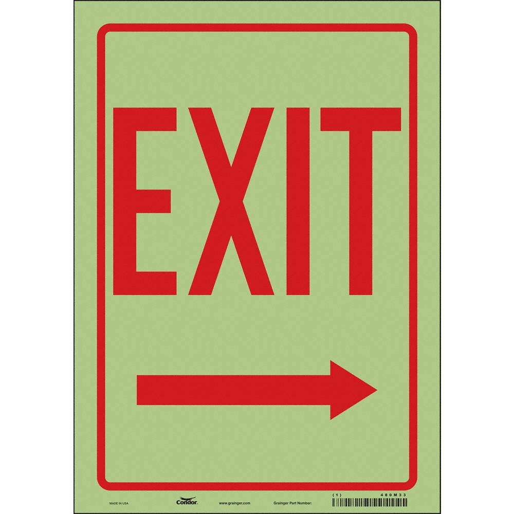 CONDOR 480M33 Safety Sign,14 inx10 in,Glow Vinyl 480M33