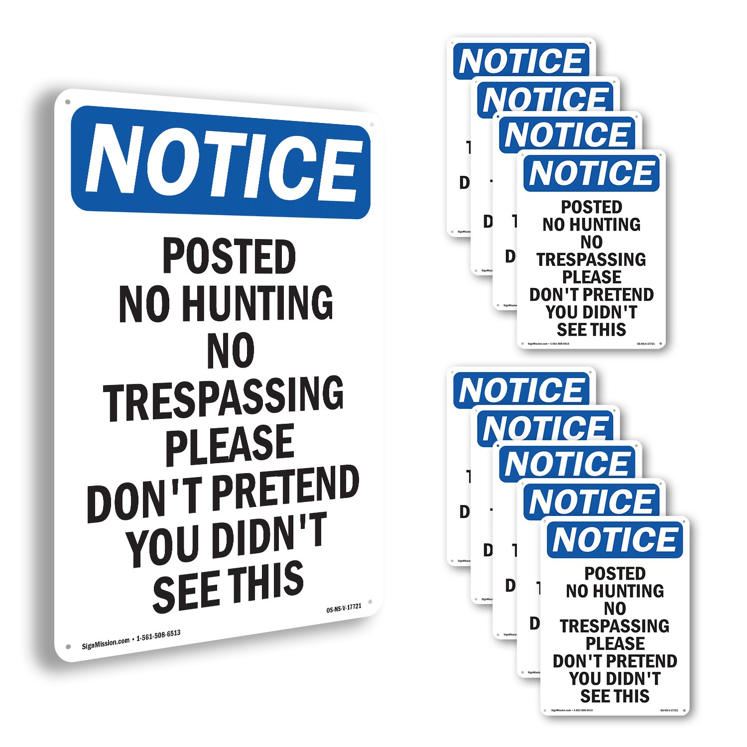 Posted No Hunting No Trespassing OSHA Notice Sign Metal, Decal – 5 or 10 Pack
