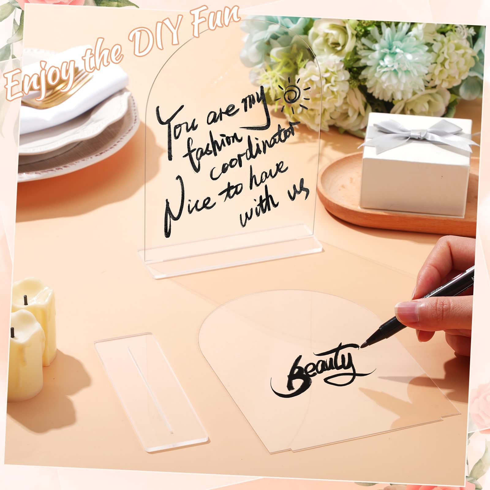 10 Pack 5×7 Inch Clear Acrylic Arch Sign Blank DIY Table Number Stand