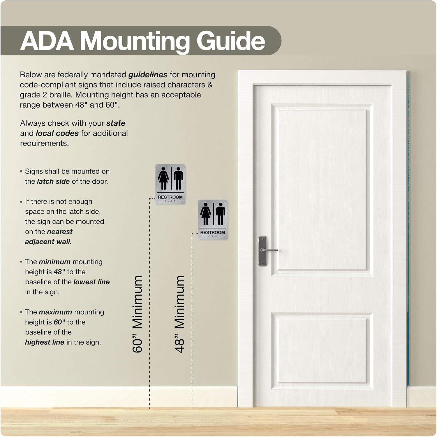 ADA Braille Unisex Bathroom Sign for Business Double Sided 3M Tape (Pack of 1…