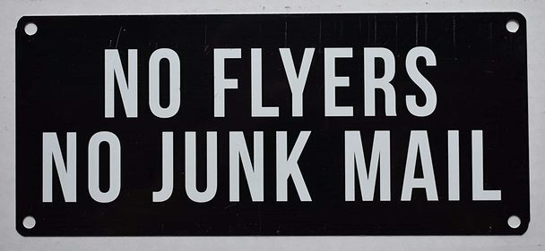 NO Flyers NO Junk Mail Sign – (Aluminium Reflective, 3.5×9, White)-REF24-1027