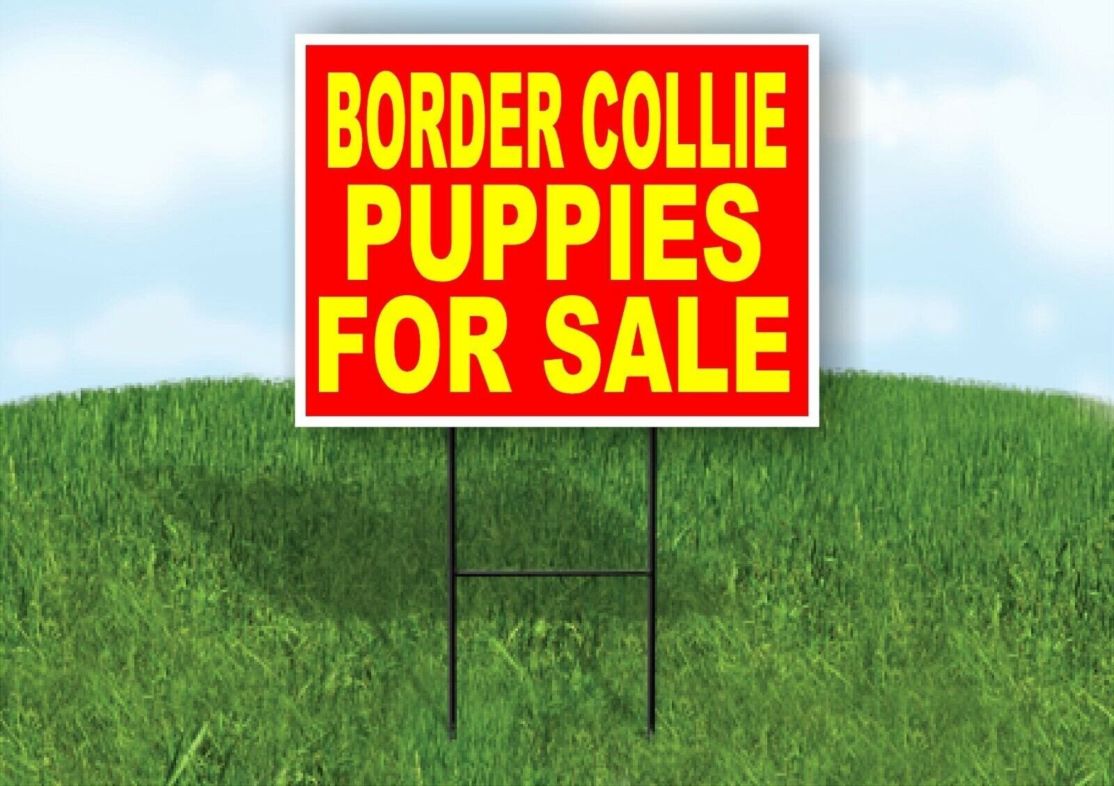 Border Collie PUPPIES FOR SALE YELLOW RED Yard Sign Road with Stand LAWN SIGN