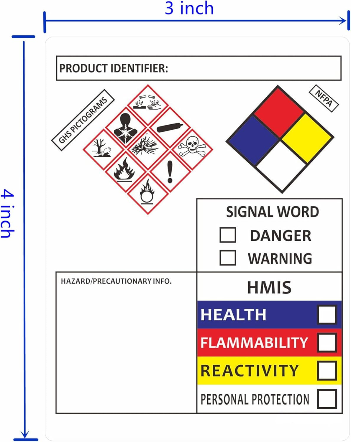 Chemical Safety Labels for SDS NFPA HMIS OSHA | 4×3 inches Compliant 100pcs