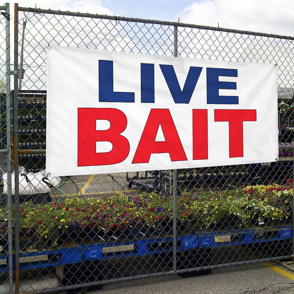 Vinyl Banner Multiple Sizes Live Bait Blue Red Retail Outdoor