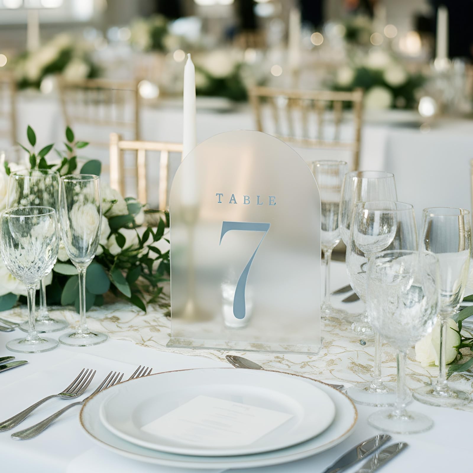 BrightRow 15 Pcs Frosted Arch Wedding Table Numbers with Stands 1-15, 5″x7″ A…