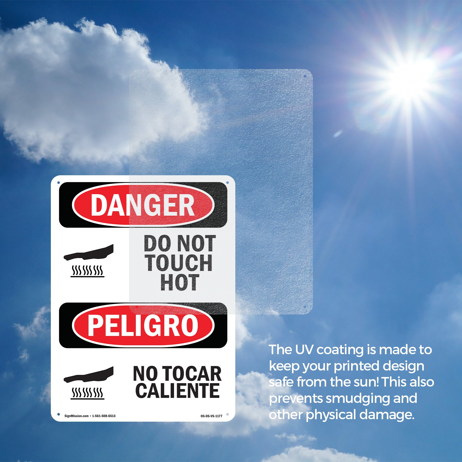 Do Not Touch Hot Bilingual OSHA Danger Sign Metal, Plastic, Decal 5 or 10 Pack
